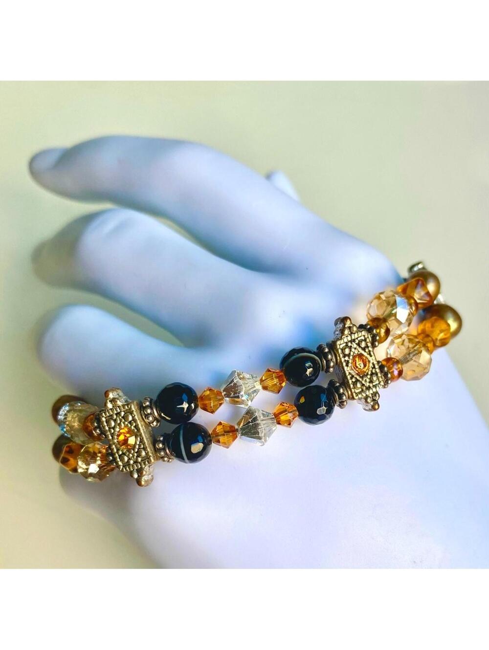 Vintage Amber AB Crystal Toggle Bracelet